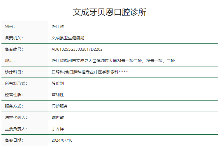 温州文成牙贝恩口腔诊所