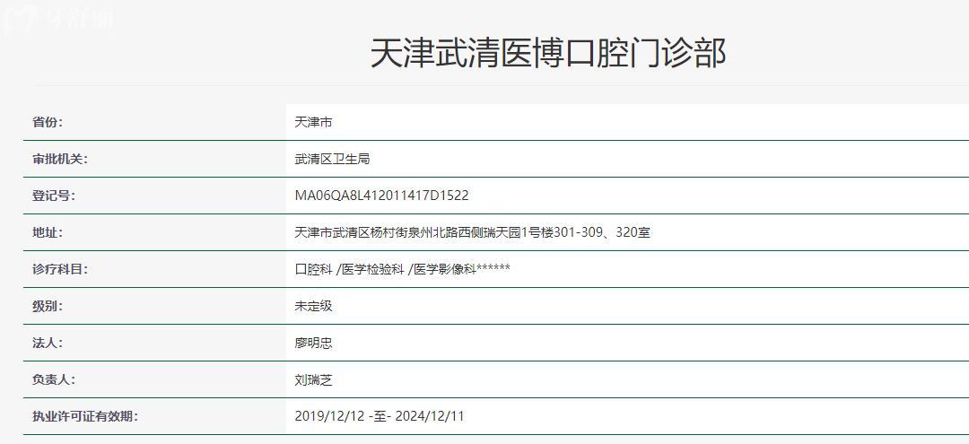 天津武清医博口腔门诊部医院卫健委资料