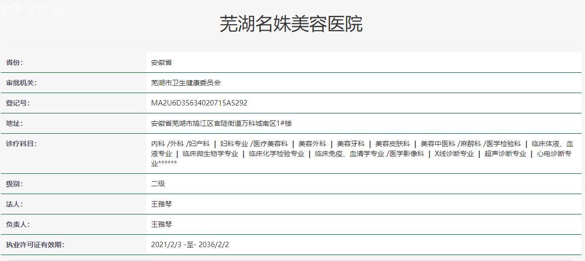 芜湖名姝医疗美容医院卫健委