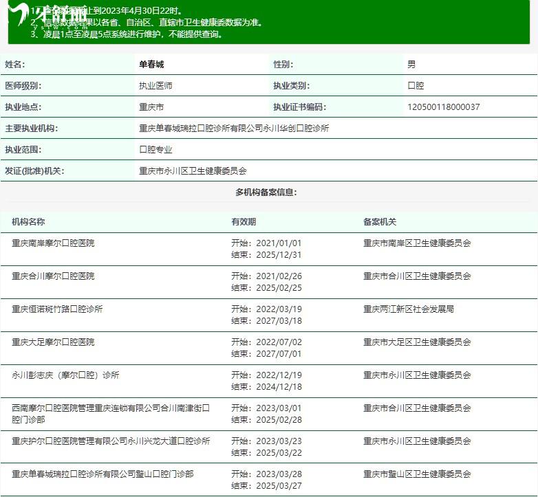 单春城医生执业资质