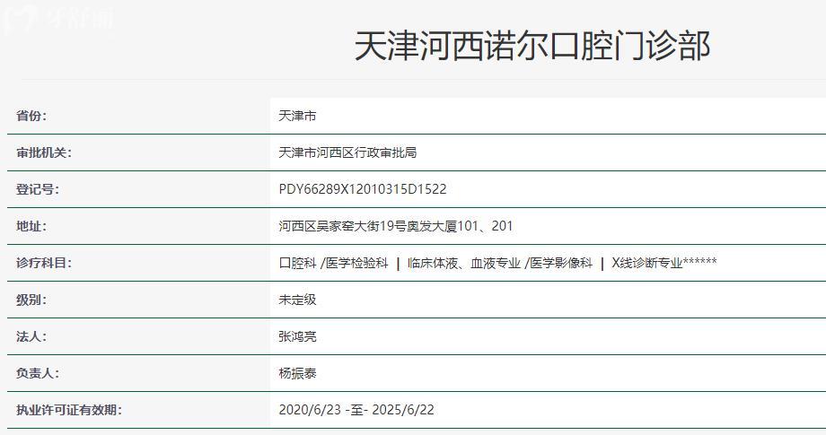 天津河西诺尔口腔卫健委资料