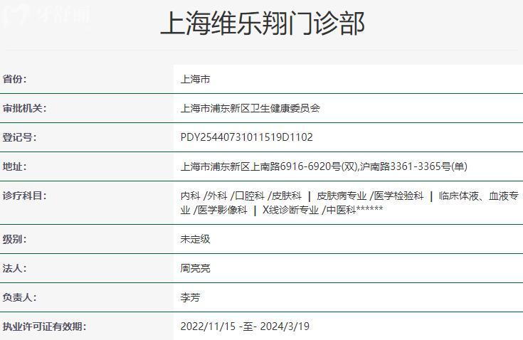 上海维乐翔门诊部资质