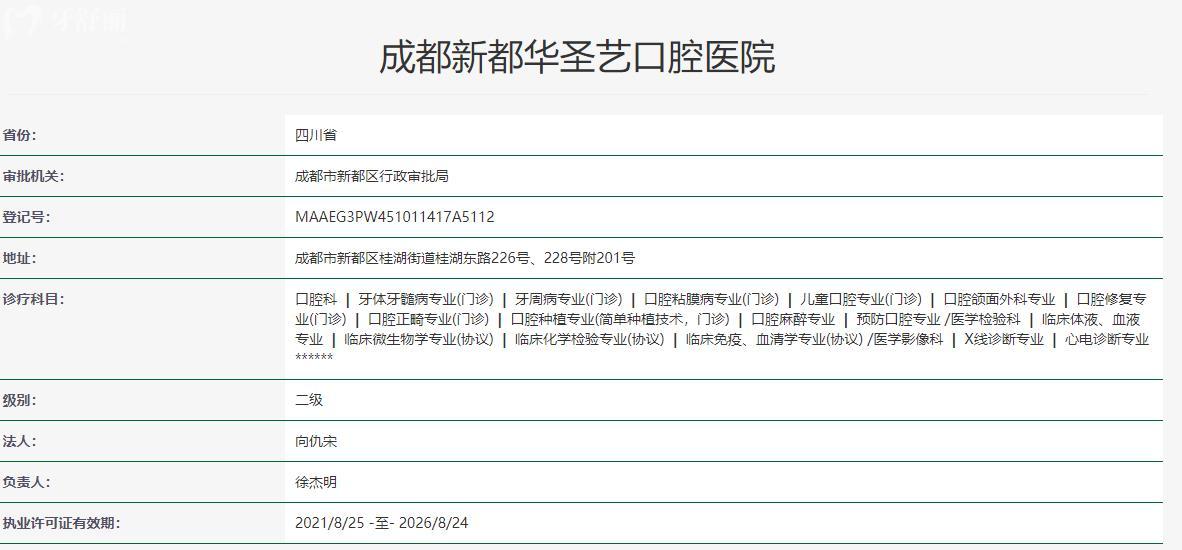 成都华圣艺口腔卫健委资料