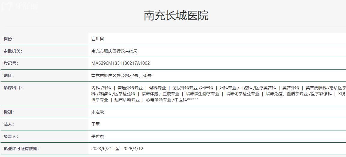 南充长城医院卫健委资料
