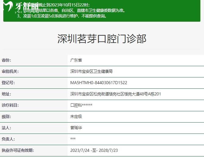 深圳茗芽口腔门诊部资质