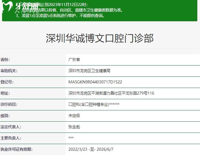 深圳华诚博文口腔门诊部资质