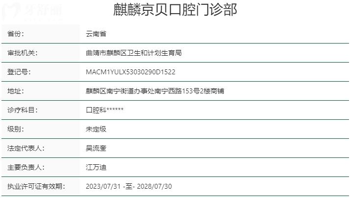 曲靖京贝口腔医院资质