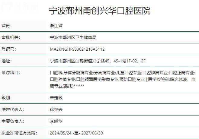 宁波鄞州甬创兴华口腔医院资质