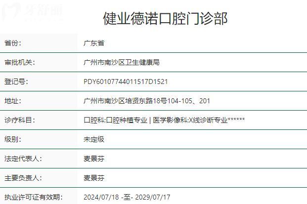 广州健业德诺口腔门诊部资质