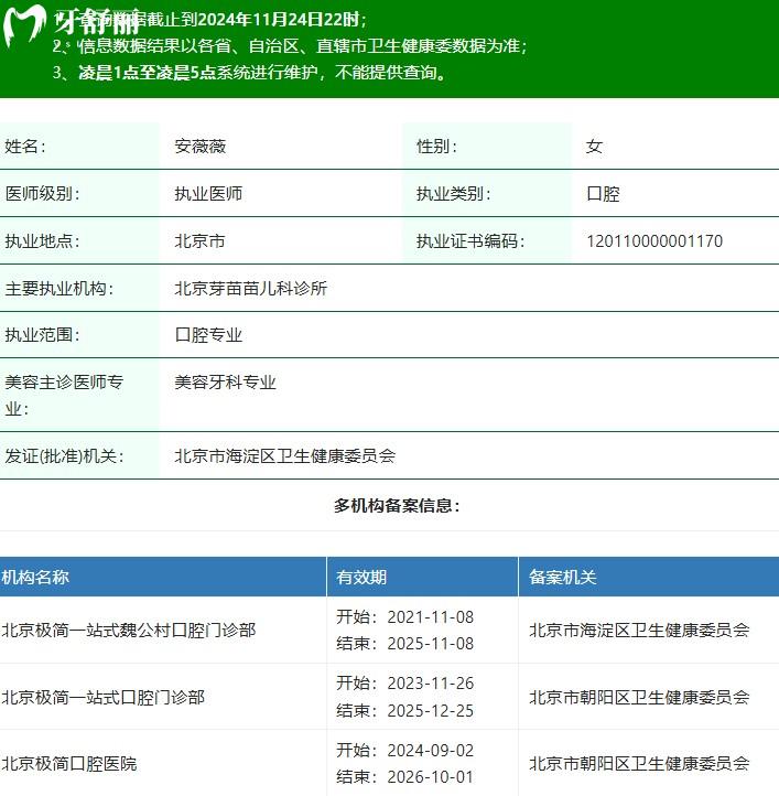 安薇薇医生执业注册信息查询
