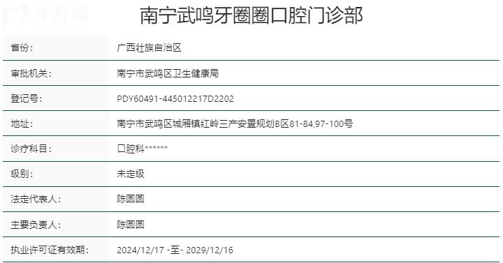 南宁武鸣牙圈圈口腔门诊部资质