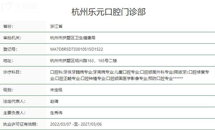 杭州乐元口腔门诊部卫健委资质