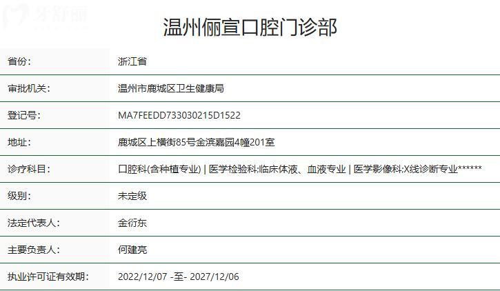 温州俪宣口腔门诊部卫健委资质