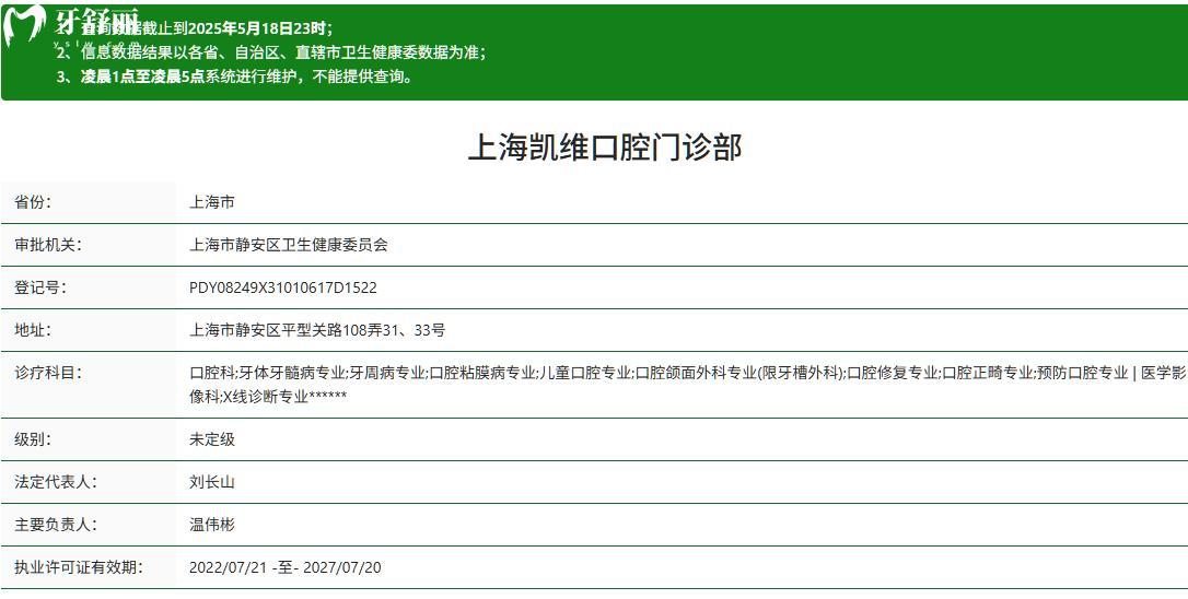 上海凯维口腔门诊部正规资质查询