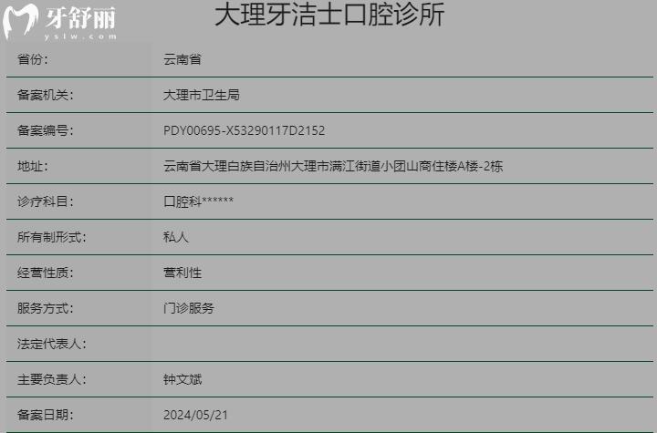 大理牙洁士口腔诊所资质