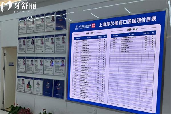 上海摩尔星嘉口腔医院书费价目表