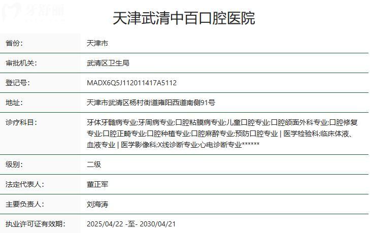 天津中百口腔医院是几级医院